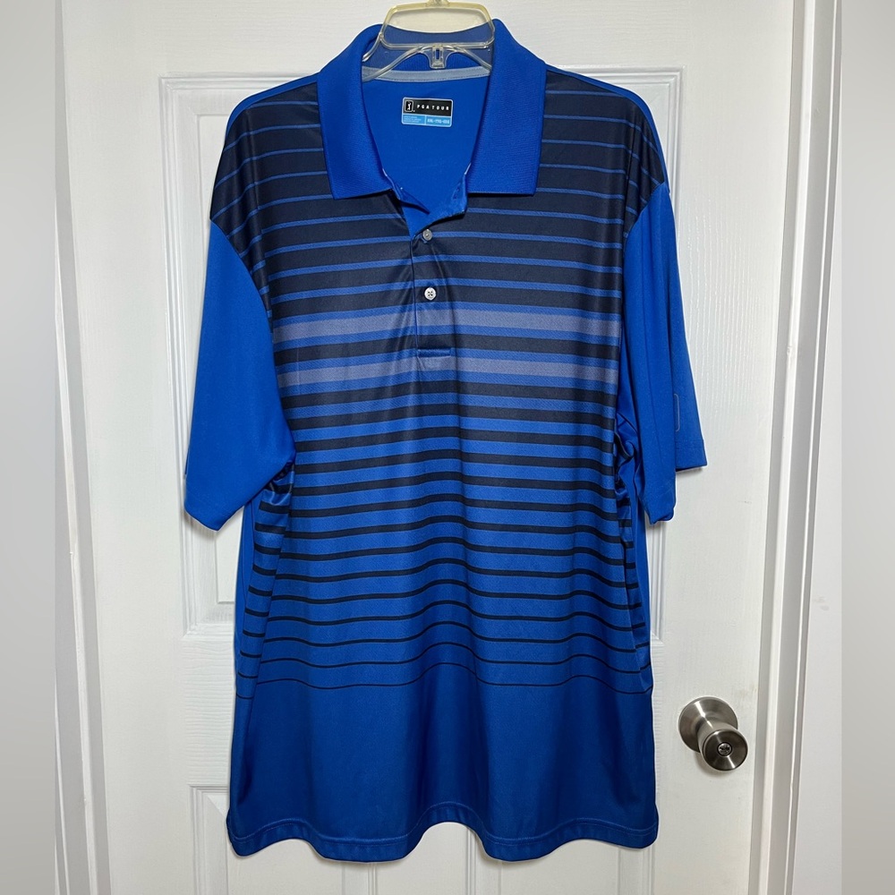 PGA Tour Classic Men's Black and Royal Blue Striped Polo